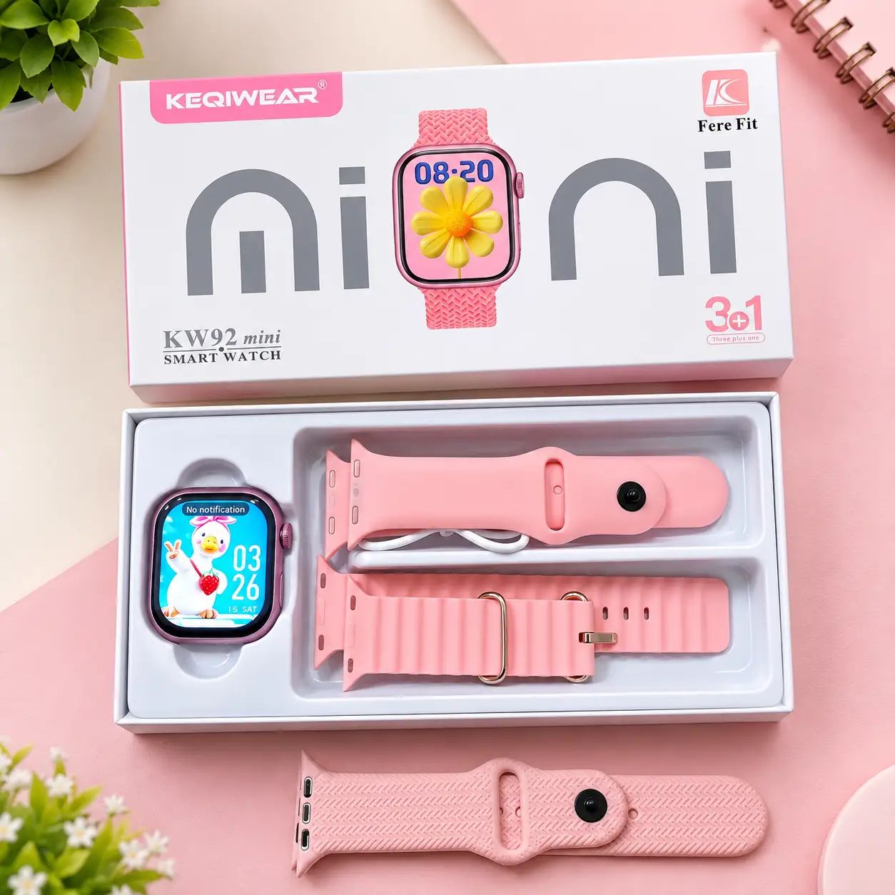 ساعت هوشمند زنانه مدل Kw92 mini همراه با سه بند